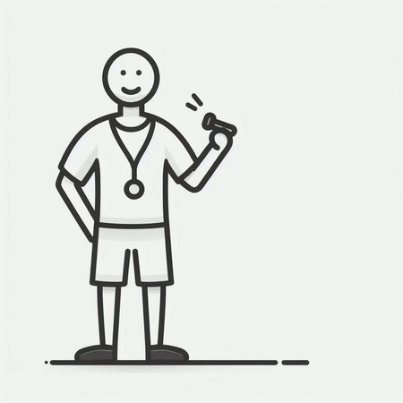 Soccer referee with whistle. Vector illustration in line art style.