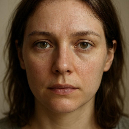 Portrait of a woman with freckles on her face.