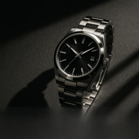 Luxury wrist watch on a black background with shadow. 3d rendering