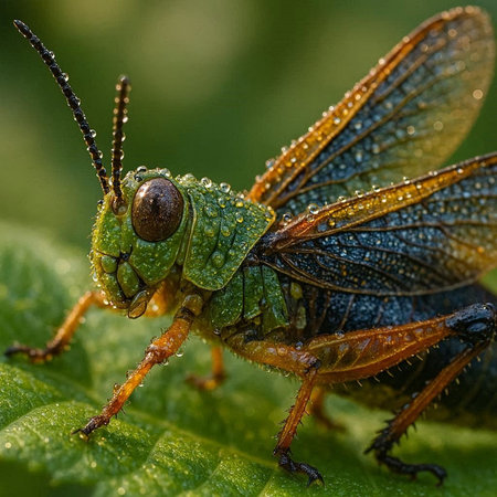 Image of green grasshopper on green leaf. Insect. Animalの写真素材