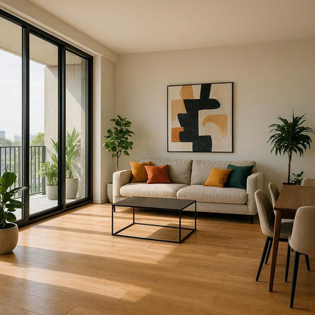 interior of modern apartment, living room with sofa and coffee table