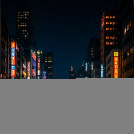Night view of the Shinjuku district.