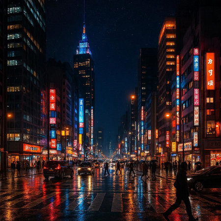 Unidentified people walk on the street in Hong Kong at night. Hong Kong is the most populous city in the world.の写真素材
