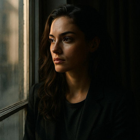 Portrait of a beautiful brunette woman in a black coat.