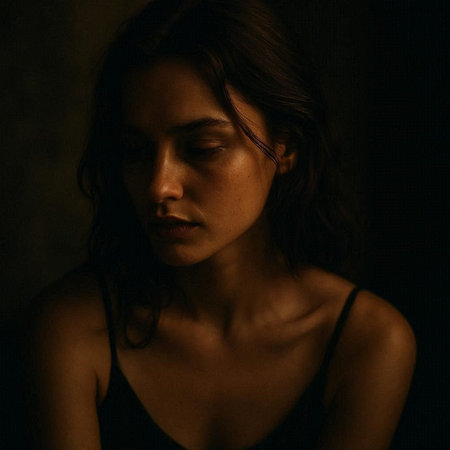 Portrait of a beautiful brunette girl on a dark background.