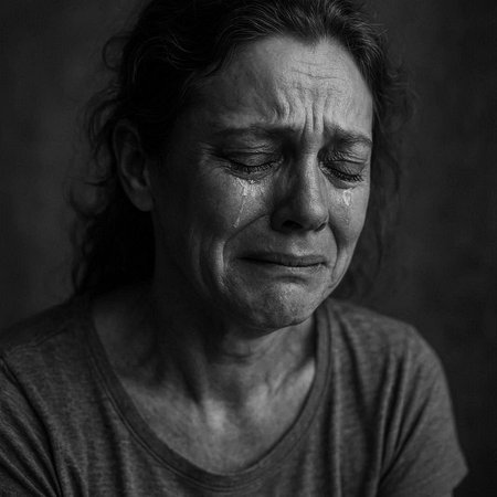 Portrait of an elderly woman with vitiligo. Black and white photo.