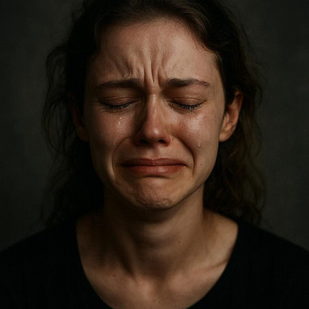 Portrait of a sad woman with tears in her eyes on a dark background