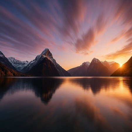 Sunset over Lake Wakatipu, Queenstown, New Zealand