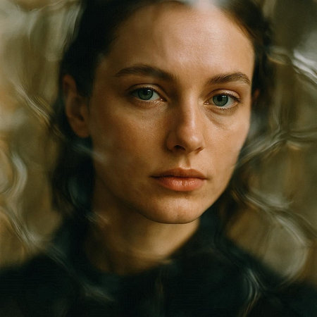 Portrait of a beautiful young woman with long hair and green eyes