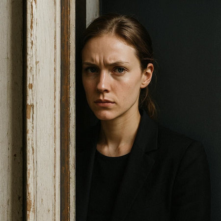Portrait of a young woman in a black suit on a dark background