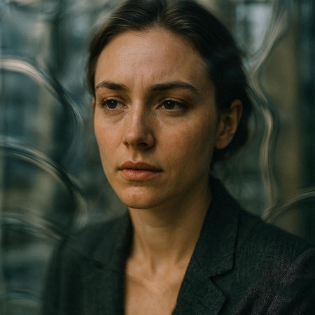Portrait of a woman in a business suit on a dark backgroundの写真素材