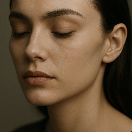 Portrait of a young beautiful woman with closed eyes, close-upの写真素材