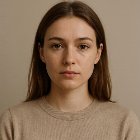 Portrait of a young girl with freckles on her faceの写真素材