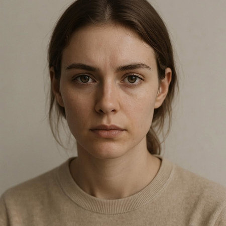Portrait of a young woman in a beige turtleneck