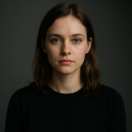 Portrait of a young woman in a black sweater on a dark background
