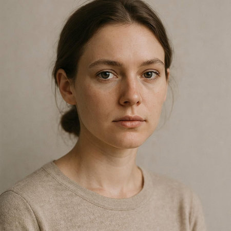 Portrait of a young woman with freckles on her face