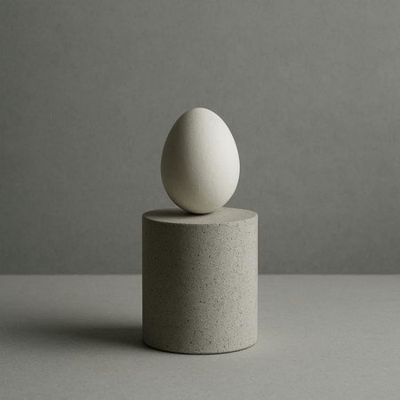 White egg on concrete pedestal. Minimal style. 3d render