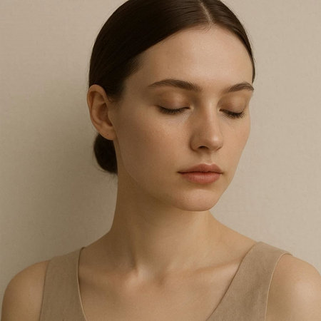 Portrait of young beautiful woman with natural make-up looking awayの写真素材