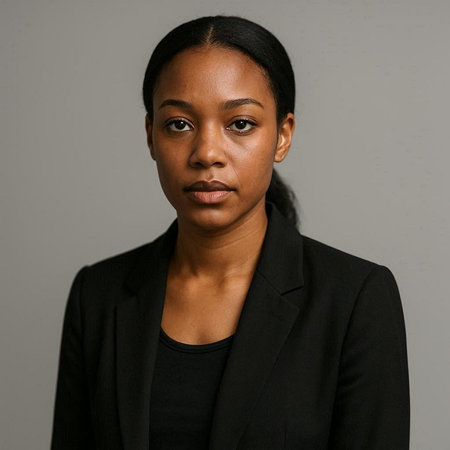 Portrait of a young black businesswoman looking at camera isolated on grey backgroundの写真素材