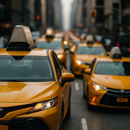 Taxi in New York City. Yellow taxis in the city.の写真素材