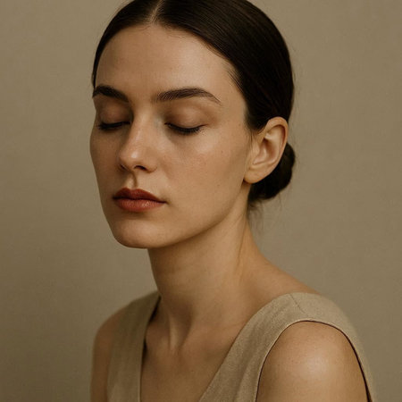 Portrait of a beautiful young brunette woman with closed eyes.