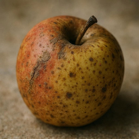Close up of a rotten apple on the ground. Selective focus.の写真素材