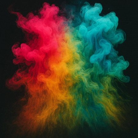 Abstract multicolored smoke on a black background. Design element.の写真素材