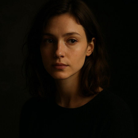 Portrait of a young woman on a dark background. Studio shot.