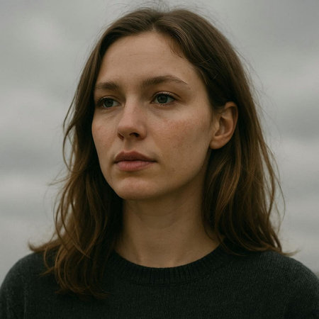 Portrait of a young beautiful girl with freckles and brown hair