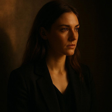 Portrait of a beautiful young woman in a black coat on a dark background