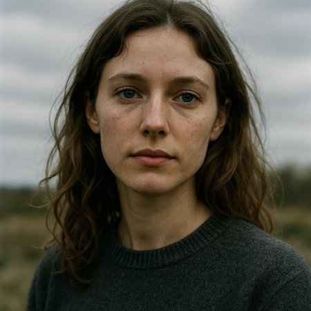Portrait of a young girl with freckles on her face