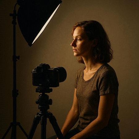 Portrait of a red-haired woman in a photo studio.