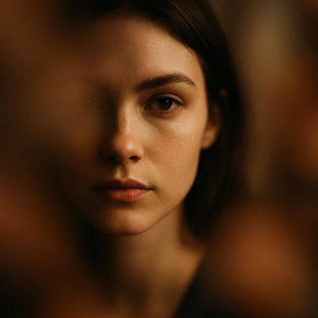Portrait of a beautiful young woman looking at the camera in the studio
