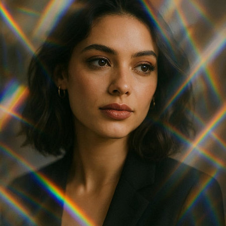 Portrait of a beautiful brunette woman in a black suit.