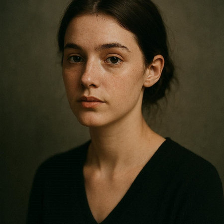 Portrait of a young woman with freckles on her face