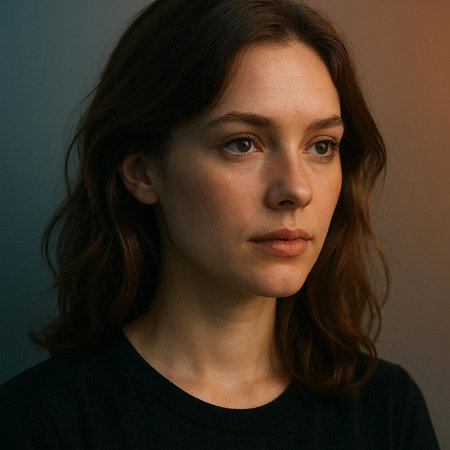 Portrait of a beautiful young woman in a black T-shirt
