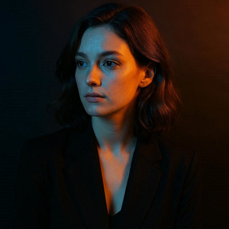 Portrait of a beautiful girl in a black jacket on a dark background