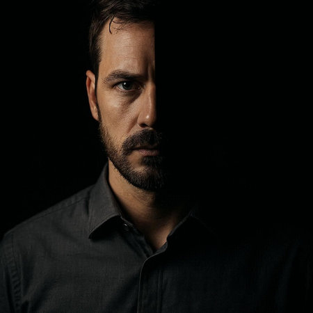 Portrait of a handsome man with a beard on a black background