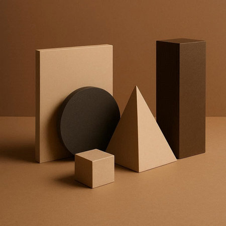 3d render of geometric shapes on brown background. Minimal concept.の写真素材