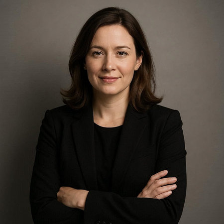 Portrait of a confident mature businesswoman with arms crossed against gray background