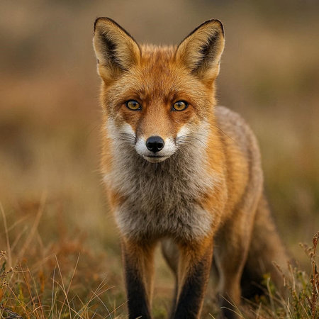 Close-up of a red fox (Vulpes vulpes) in the autumn forest.