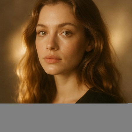Portrait of a beautiful young woman with freckles on her face