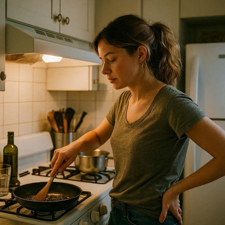 Young woman cooking in the kitchen at home. Cooking at home concept.
