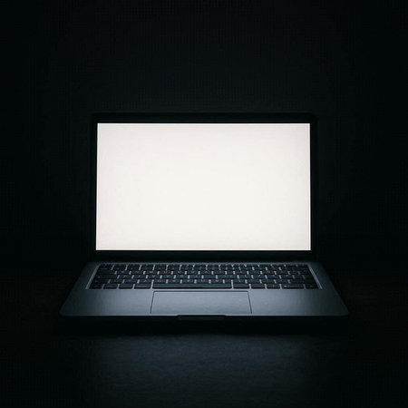 Laptop with blank white screen on black background. 3d rendering
