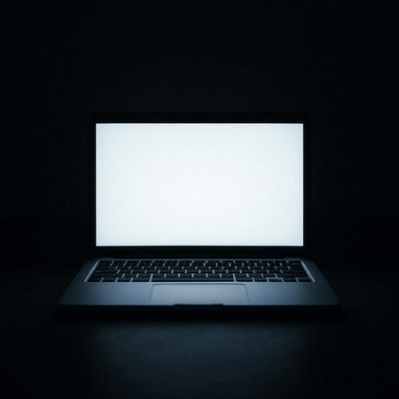 Laptop with blank screen on black background. 3d illustration.