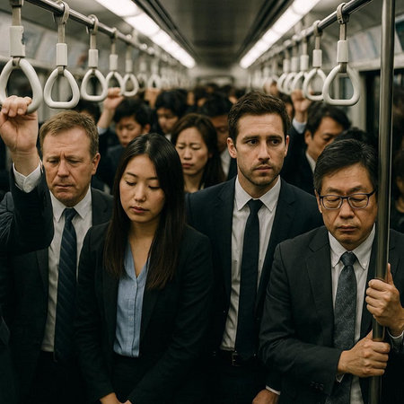 Group of business people traveling by train. Business people walking in the subway.
