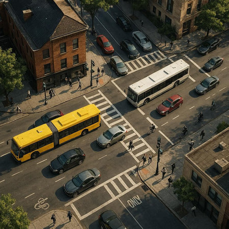 Aerial view of a street in New York City, USA.