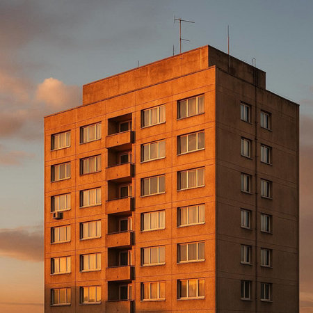 Modern apartment buildings on a sunny day with a blue sky. Facade of a modern apartment building