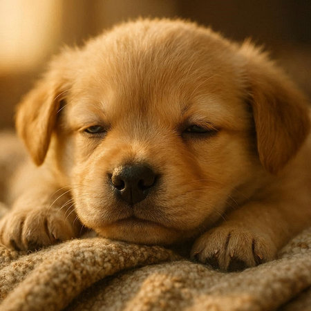Labrador puppy sleeping on a soft blanket. Shallow depth of field