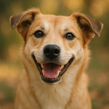 Portrait of a mixed breed dog in the park. Shallow depth of field.
